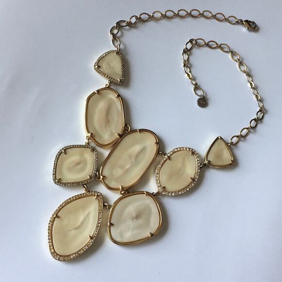 Stella & Dot Fiona Bib Necklace - gold tone, rhinestone, pearlescent - Picture 8 of 14